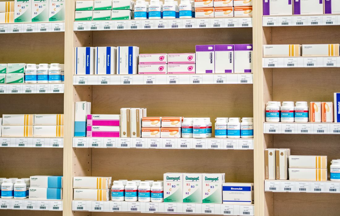 Shelves in pharmacy